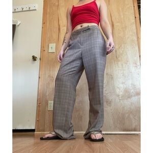 High-Waist Plaid Wide-Leg Trousers in Taupe